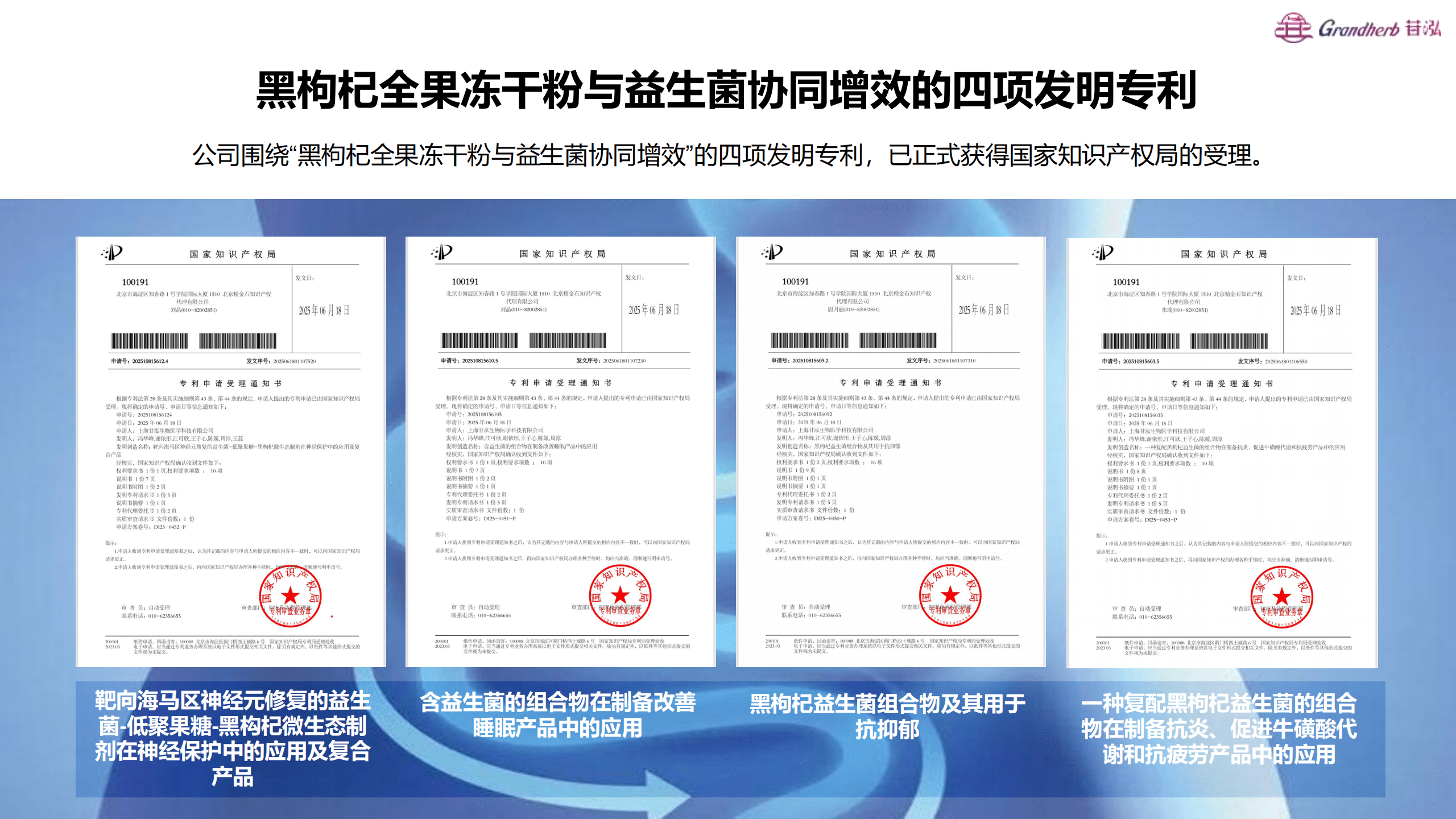 黑枸杞全果冻干粉与益生菌协同增效的四项发明专利